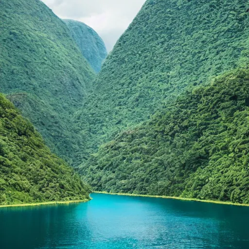 Image similar to a fjord in a tropical jungle.