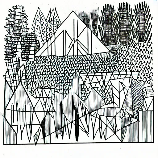 Image similar to a sharpie drawing of a bauhaus plant garden