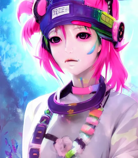 Image similar to An anime portrait of decora cybergoth Mitsuri Kanroji, by Stanley Artgerm Lau, WLOP, Rossdraws, James Jean, Andrei Riabovitchev, Marc Simonetti, and Sakimichan, tranding on artstation