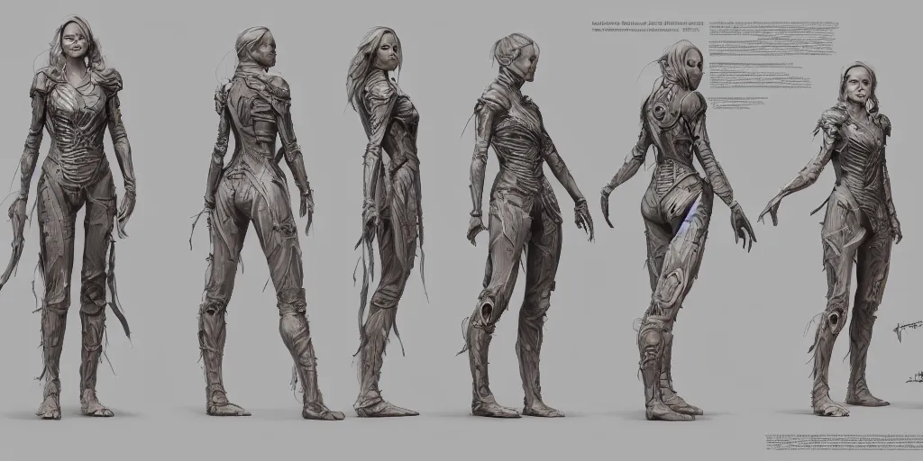 Image similar to samara weaving running down a dream, character sheet, hot toys, fine details, concept design, contrast, kim jung gi, greg rutkowski, trending on artstation, 8 k, full body, turnaround, front view, back view, ultra wide angle