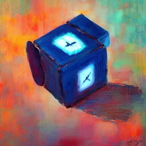 Image similar to beautiful impressionist painting of companion cube