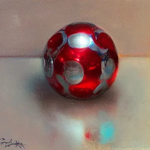 Prompt: chrome spheres on a red cube by daniel gerhartz