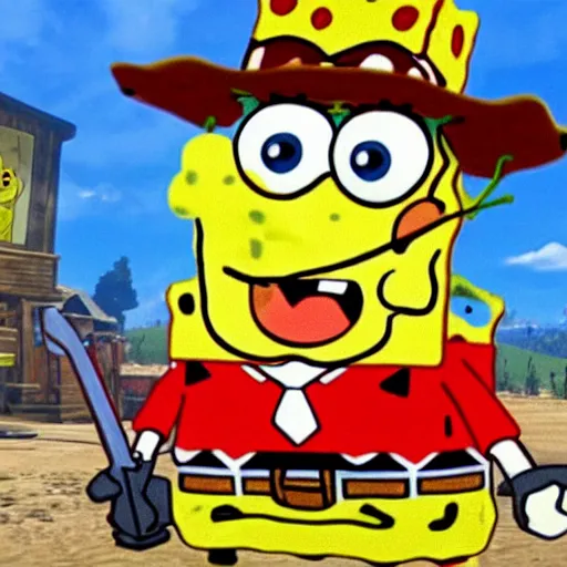 Prompt: SpongeBob in red dead redemption 2 4K detail