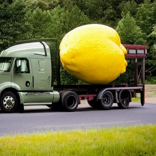 Image similar to a truck hauling a giant lemon