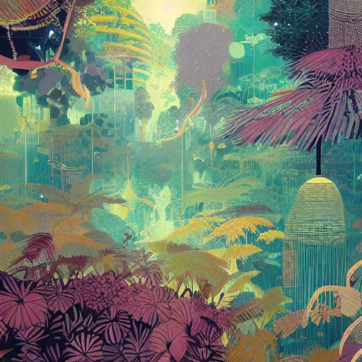 Image similar to disco diffusion painting of the jungle by victo ngai and malika favre, makoto shinkai, masterpiece, contest award winner