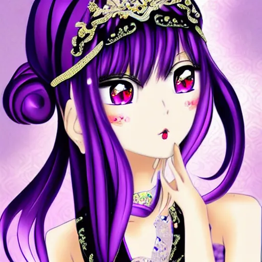 Image similar to elegant chinese princess, purple eyes, anime style