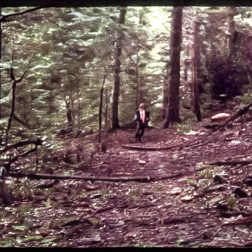 Image similar to A screen capture of found footage video left behind by a missing hiker in 1986