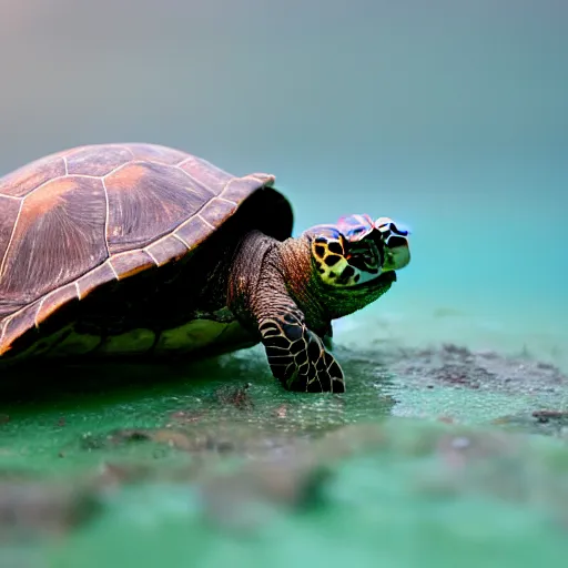 Image similar to An astonished Winston Churchill discovers the first turtle ever in Galapagos, XF IQ4, f/1.4, ISO 200, 1/160s, 8K, RAW, unedited