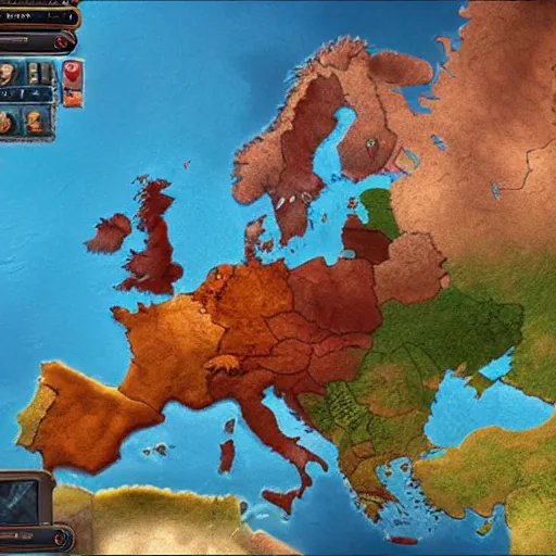 Image similar to screenshot of the gameplay of Europa Universalis 5 showing the different nations in Europe, unreal engine, video game, 4KUHD