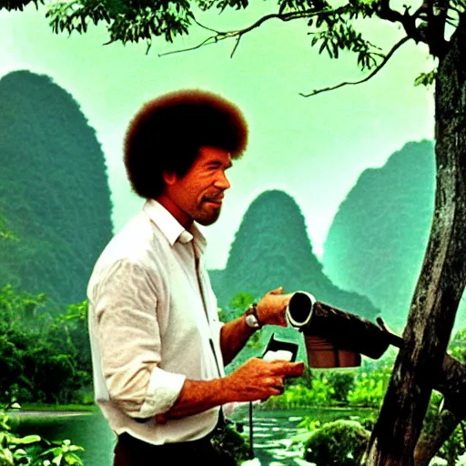 Image similar to Bob Ross in Vietnam, photograph, film,