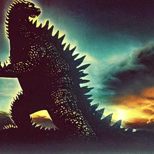 Prompt: godzilla title spelled in the tron font ( 1 9 8 2 )