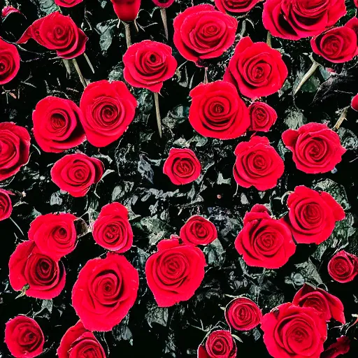 Prompt: black and red scorched roses, photography