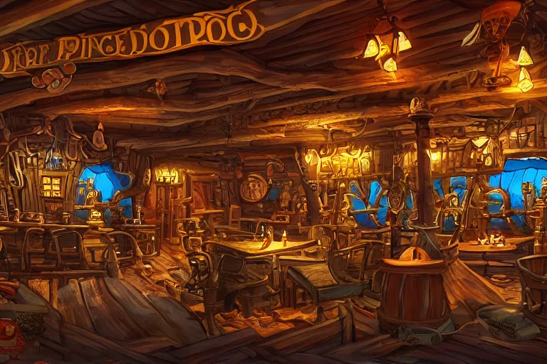 Image similar to secret of monkey island background, pirate pub interior, intricate detail widescreen wallpaper