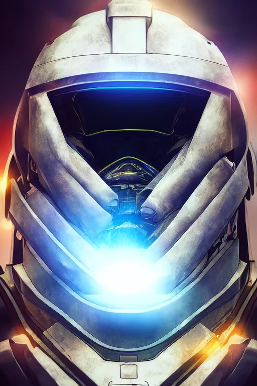 Image similar to robot ninja mask helmet halo master chief radiating a glowing aura global illumination ray tracing hdr fanart arstation by ian pesty and katarzyna da „ bek - chmiel