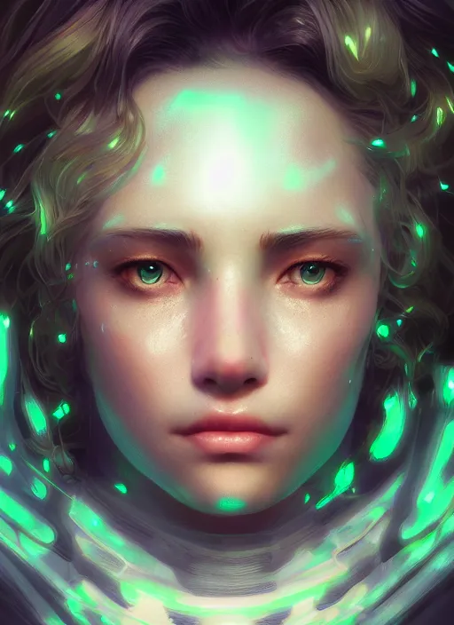 Image similar to glowwave girl portrait, hyper detailed, digital art, trending in artstation, cinematic lighting, studio quality, smooth render, unreal engine 5 rendered, octane rendered, art style by klimt and nixeu and ian sprigger and wlop and krenz cushart