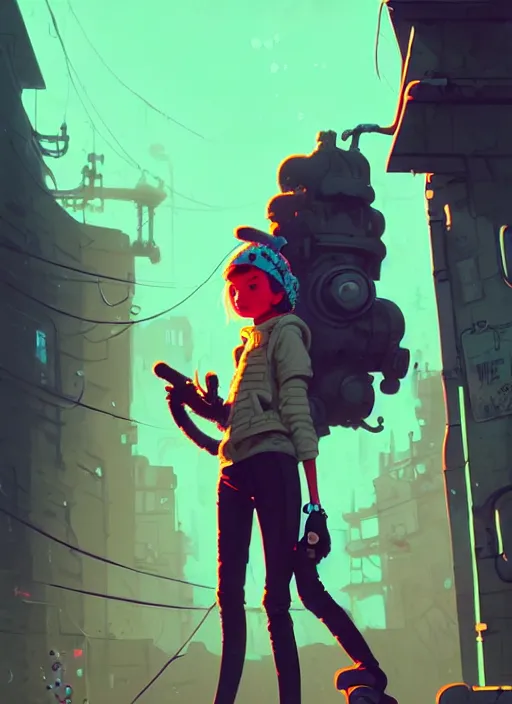 Image similar to highly detailed portrait of a sewer punk young lady by atey ghailan, james gilleard, by joe fenton, by greg rutkowski, by greg tocchini, by kaethe butcher, 4 k resolution, gradient yellow, black, brown and cyan color scheme, grunge aesthetic!!! ( ( dystopian graffiti tag wall in background ) )