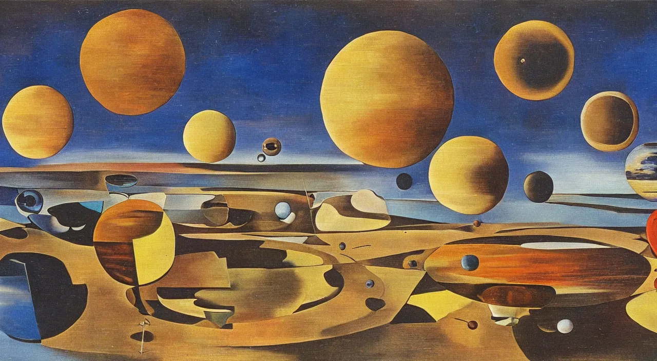 Prompt: clock shaped planets in a pan, salvador dali