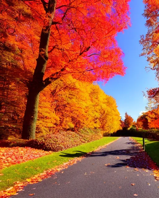 Image similar to Golden autumn, Spreads out Spreads out the leaves, Colorful leaves are lying on the ground, colorful autumn trees, red-yellow colors, autumn, vaporwave pastelwave