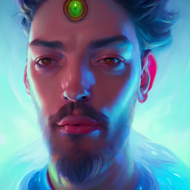 Prompt: portrait of chrisjen avasarala by mandy jurgens, cartoon, oil painting, visionary art, magic symbols, holy halo, neon ambient lighting, high detail, vibrant colors,