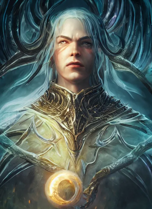 Image similar to divine being, ultra detailed fantasy, elden ring, realistic, dnd character portrait, full body, dnd, rpg, lotr game design fanart by concept art, behance hd, artstation, deviantart, global illumination radiating a glowing aura global illumination ray tracing hdr render in unreal engine 5