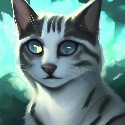 Image similar to a portrait of a cat in the forest, trending on artstation, trending on furaffinity, digital art, by kawacy, anime, furry art, warm light, backlighting, cartoon, concept art