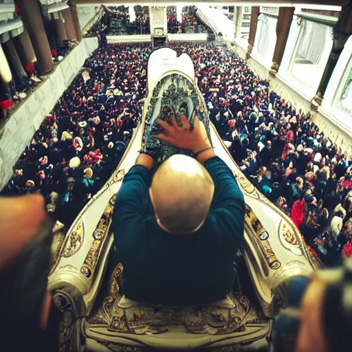 Image similar to pov of sitting on a throne and looking down at your people.