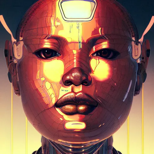 Prompt: robot citizen portrait soft light painted by james jean and katsuhiro otomo and erik jones, inspired by nigerian akira anime, smooth face feature, intricate oil painting, high detail illustration, sharp high detail, manga and anime 1 9 9 9