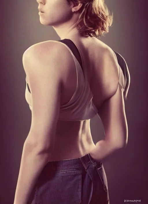 Prompt: full length photo of an similing Adele Haenel in a tanktop in the style of stefan kostic, full body, not realistic, sharp focus, 8k high definition, insanely detailed, intricate, elegant, art by stanley lau and artgerm