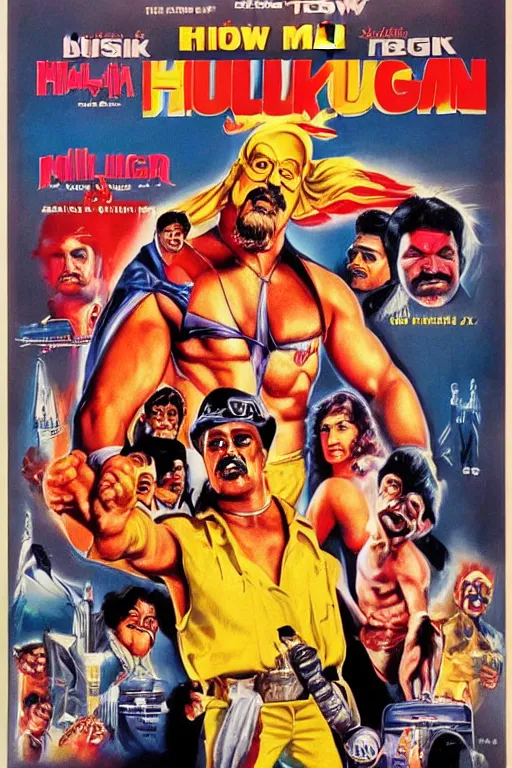 Prompt: vintage movie poster 1 mil $ kulk, hulk hogan, bollywood, india, gishnu, 1 9 8 2, drew struzan inspiration
