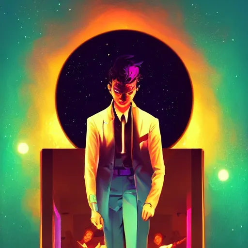 Image similar to fever of the night, a grime tale of the night fever, disco club of the occult, digital painting, artstation, ristan eaton, victo ngai, artgerm, rhads, ross draws, anime styled