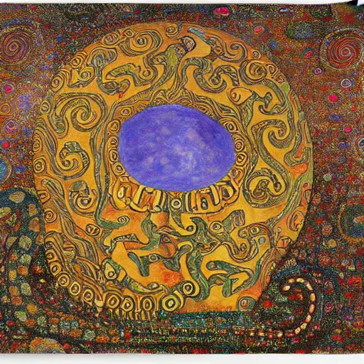 Image similar to intricate ouroboros feathered serpent large painting by gustav klimt