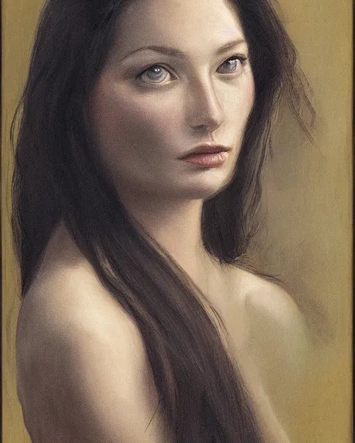 Prompt: realistic portrait of a beautiful woman with eyes of a snake, long dark hair