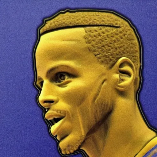 Prompt: Steph Curry carved from ancient wood, mystical