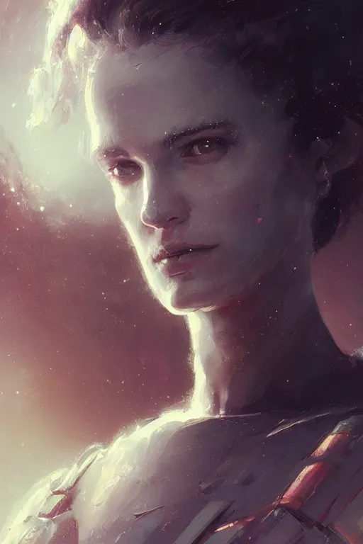 Prompt: A full portrait of a scifi heavy deep space freighter pilot, by Raymond Swanland Greg Rutkowski Lise Deharm, {perfect face}, {perfect eyes}, elegant regal posture