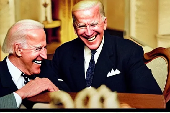 Image similar to “ very very intricate photorealistic photo of hitler and joe biden laughing together, detailed natural lighting, award - winning crisp details ”