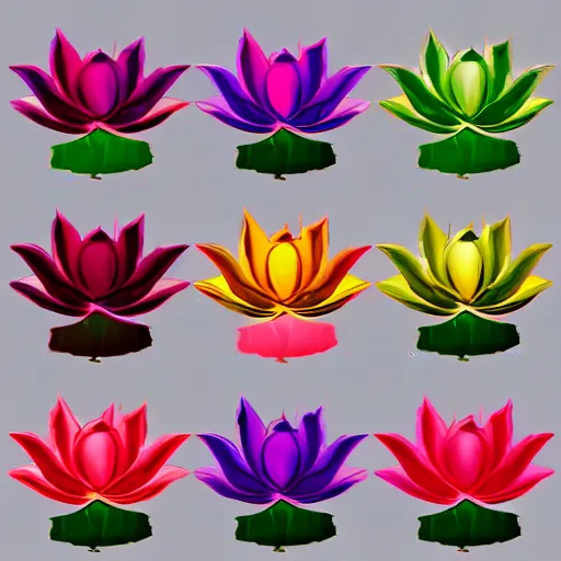 Prompt: different colored lotus flowers, digital art, trending on artstation