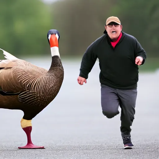 Prompt: Person chased by a giant goose