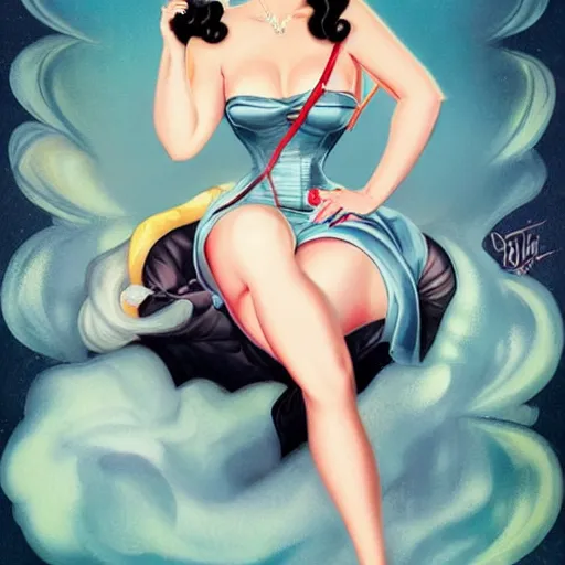 Prompt: a retro pinup illustration of dita von teese in the style of anna dittmann and in the style of charlie bowater and in the style of gil elvgren.