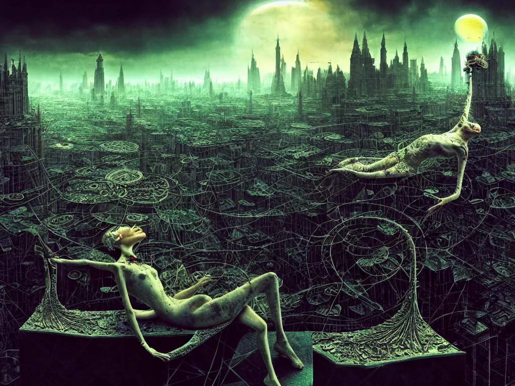 Image similar to highly detailed photo of living is the illusion of dying, trending on deviantart, neo surrealism, sharp focus, 4 k, a lot of little details, octane, masterpiece, art by max ernst