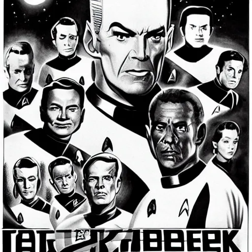 Image similar to Star Trek as a black and white 1950's sci-fi film