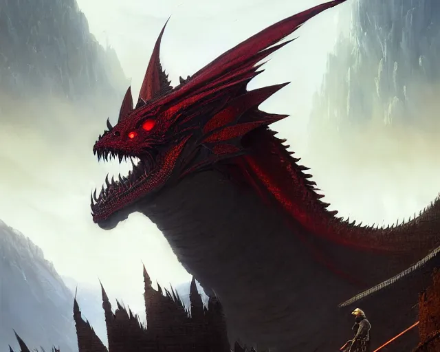 Image similar to highly detailed portrait of red dragon, in dragon age : inquisition, stephen bliss, unreal engine, fantasy art by greg rutkowski, loish, rhads, ferdinand knab, makoto shinkai and lois van baarle, ilya kuvshinov, rossdraws, tom bagshaw, global illumination, radiant light, detailed and intricate environment