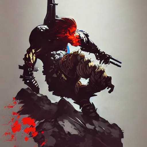 Prompt: a beautiful painting of Kunkka from Dota by Yoji Shinkawa, Metal Gear Solid, strong lines and bold colors, limited color palette, atmosphere and tension, Japanese, trending on artstation