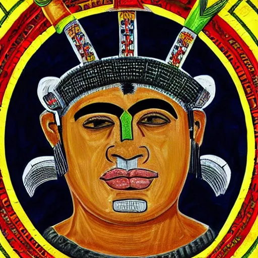 Prompt: benjamin netanyahu as aztec god painted, high detail, sharp focus, 4 k
