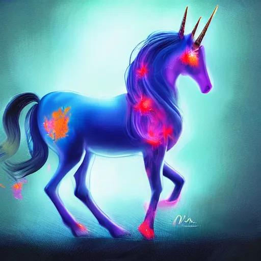 Image similar to a flaming unicorn digital art