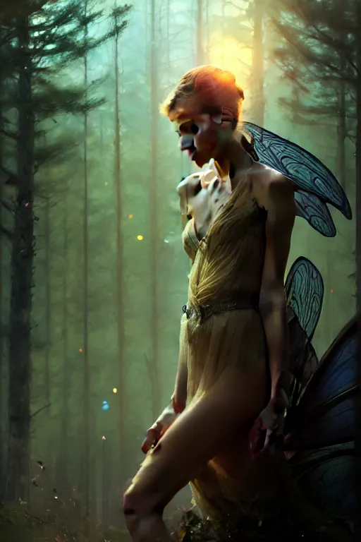 Image similar to cinematic shot of an epic portrait of a fairy dressed in military clothes, shiny skin, beautiful eyes, beautiful, small details, night setting, realistic poster with volumetric light from craig mallism, artgerm, jeremy lipkin and michael garmash, unreal engine, radiant light, detailed and complex environment, digital art, trends at art station, a masterpiece