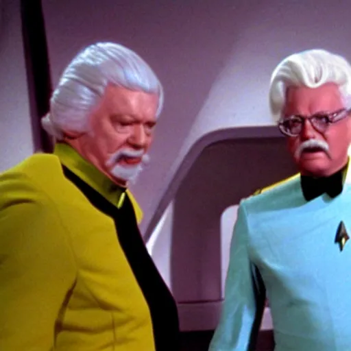 Image similar to A still of Colonel Sanders as a Captain Kirk on Star Trek