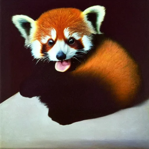 Image similar to a red panda with a pearl earring by johannes vermeer