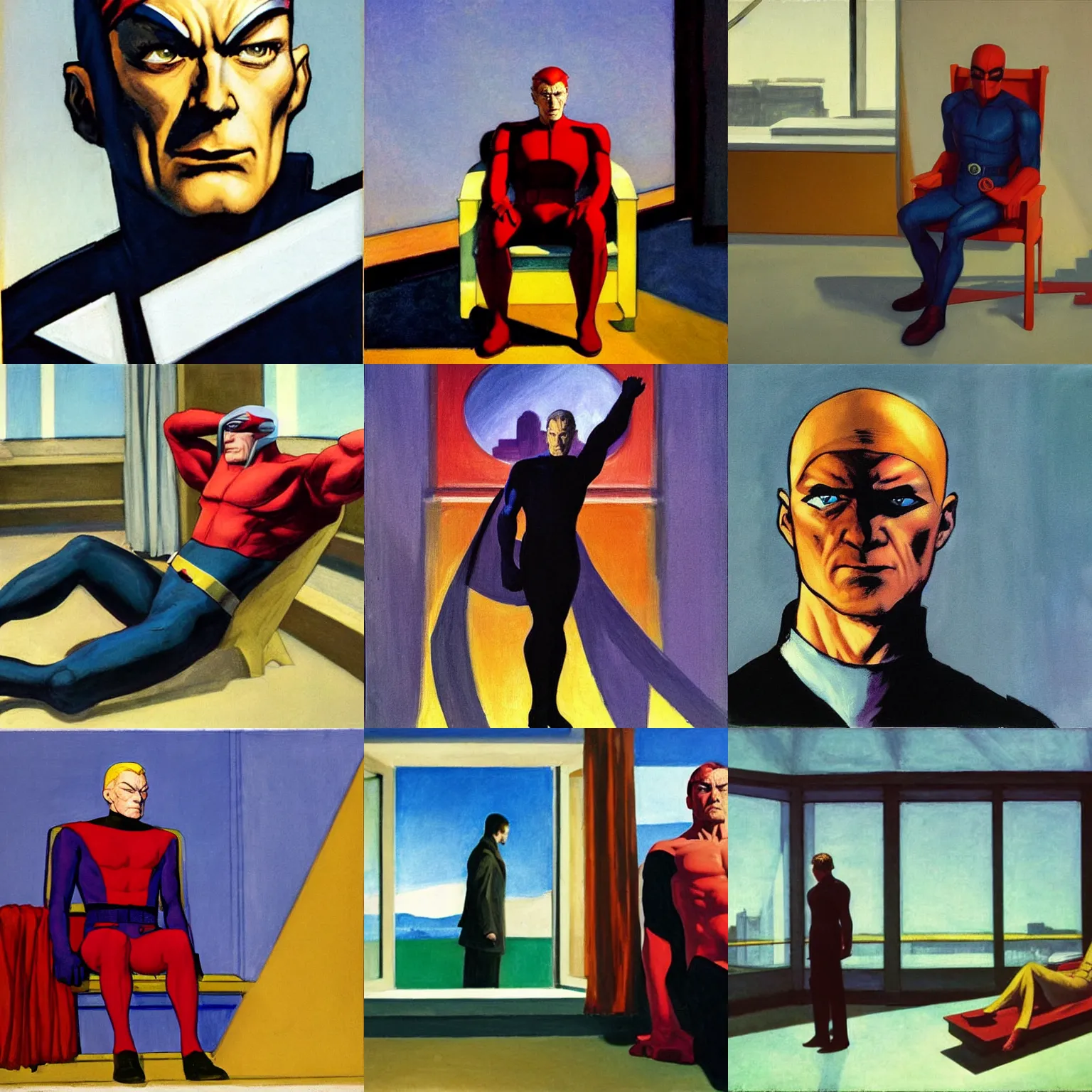 Prompt: Magneto from the X-Men by Edward Hopper