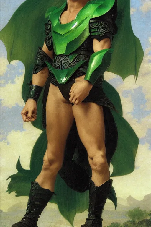 Prompt: Dragon Shiryū from Saint Seiya with his green armor by William Adolphe Bouguereau