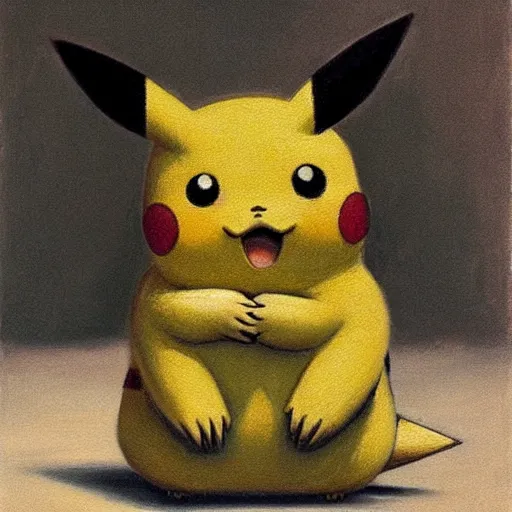 Prompt: a painting of Pikachu by volhelm hammershoi